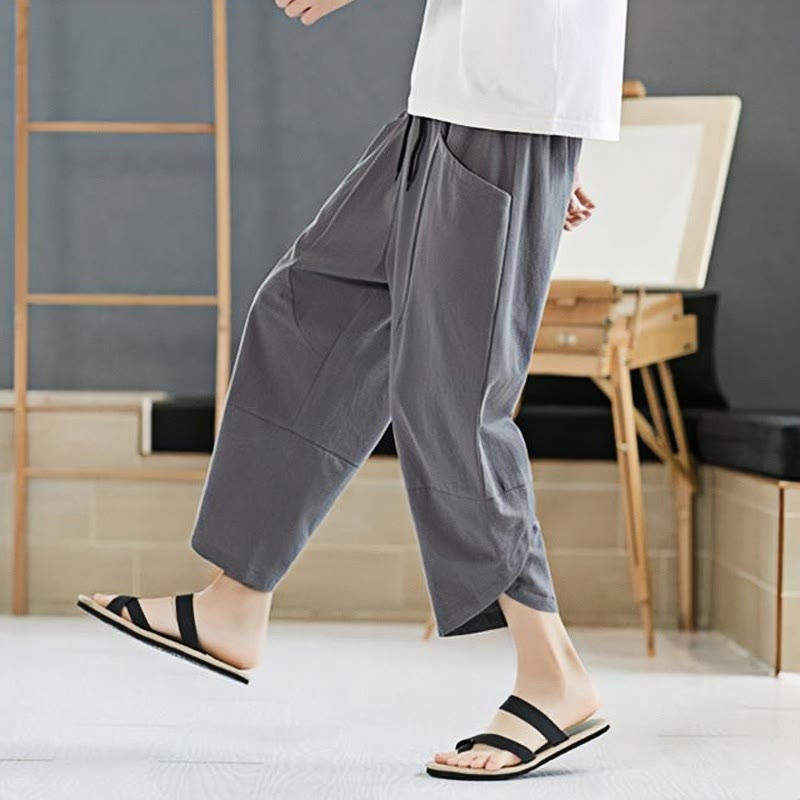 Buddha Stones Sommer-Herrenhose, einfarbig, Länge 7-8, Kordelzug, mit Taschen - image 18
