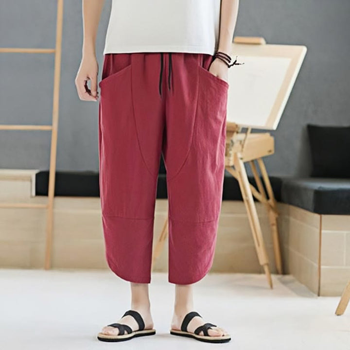 Buddha Stones Sommer-Herrenhose, einfarbig, Länge 7-8, Kordelzug, mit Taschen - image 28