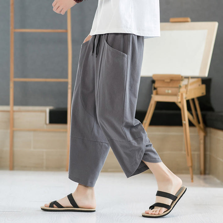 Buddha Stones Sommer-Herrenhose, einfarbig, Länge 7-8, Kordelzug, mit Taschen - image 16