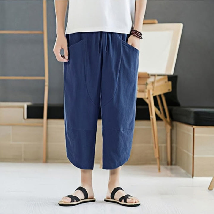 Buddha Stones Sommer-Herrenhose, einfarbig, Länge 7-8, Kordelzug, mit Taschen - image 22