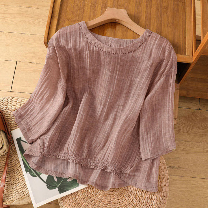 Buddha Stones Lässiges Sommer-T-Shirt für Damen mit Rundhalsausschnitt und Dreiviertelärmeln - Blassviolettrot - US12, UK/AU16, EU44 (2XL) - image 24