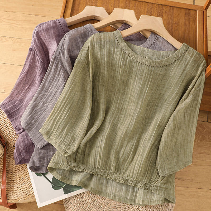 Buddha Stones Lässiges Sommer-T-Shirt für Damen mit Rundhalsausschnitt und Dreiviertelärmeln - image 29