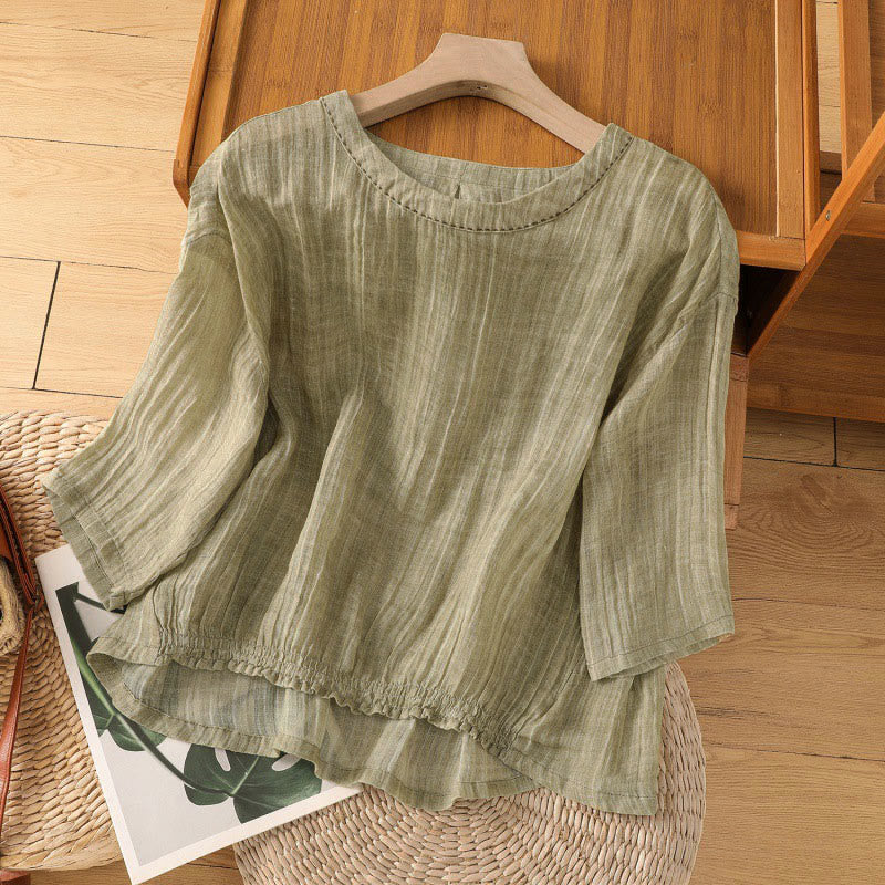 Buddha Stones Lässiges Sommer-T-Shirt für Damen mit Rundhalsausschnitt und Dreiviertelärmeln - Dunkelkhaki - US12, UK/AU16, EU44 (2XL) - image 0