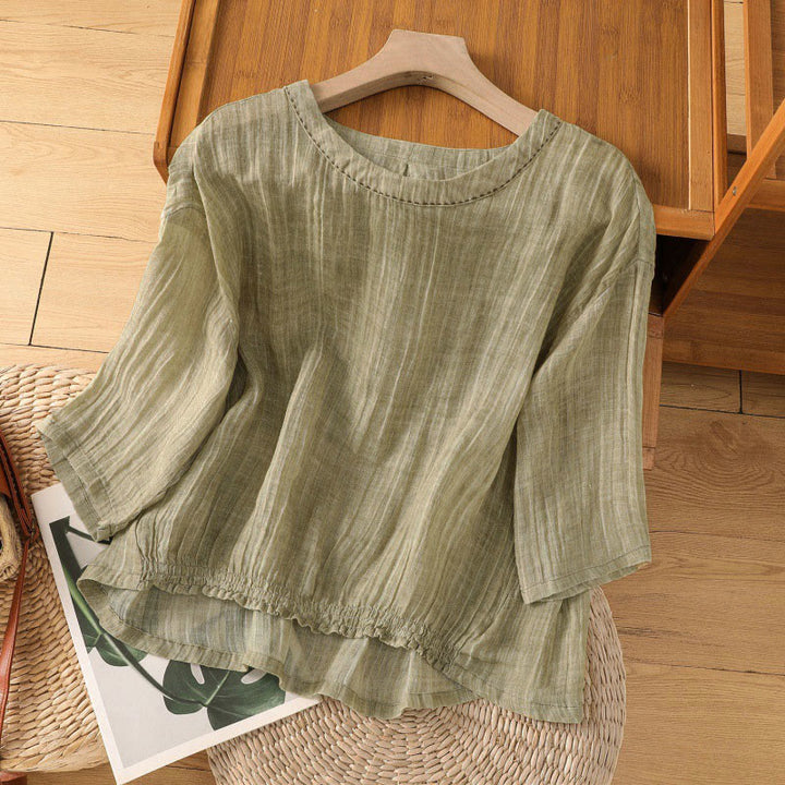 Buddha Stones Lässiges Sommer-T-Shirt für Damen mit Rundhalsausschnitt und Dreiviertelärmeln - Dunkelkhaki - US12, UK/AU16, EU44 (2XL) - image 0