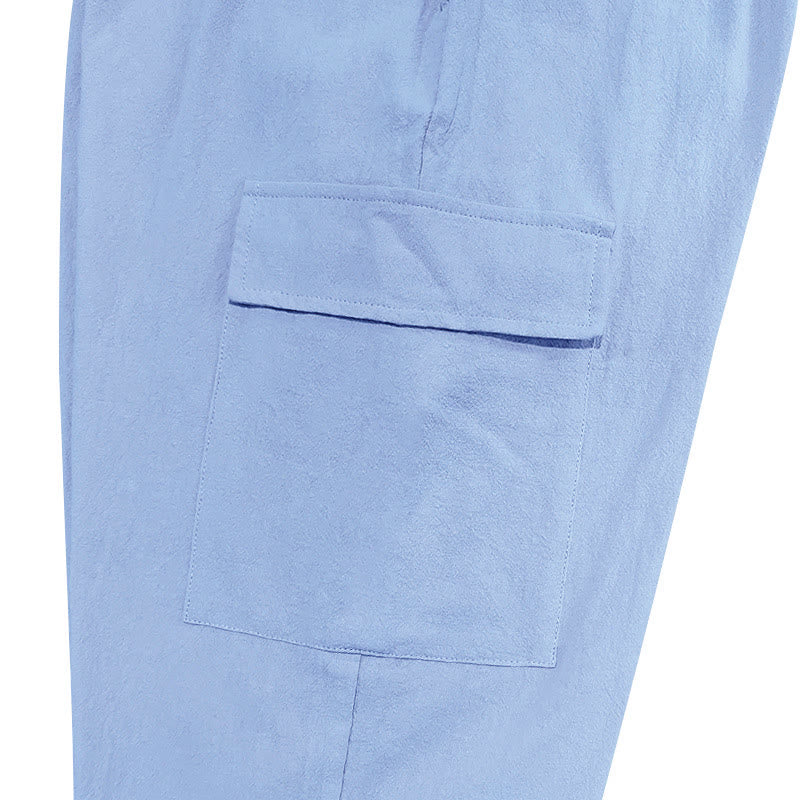 Buddha Stones Herren-Cargohose aus Leinen mit Kordelzug und Taschen - image 13
