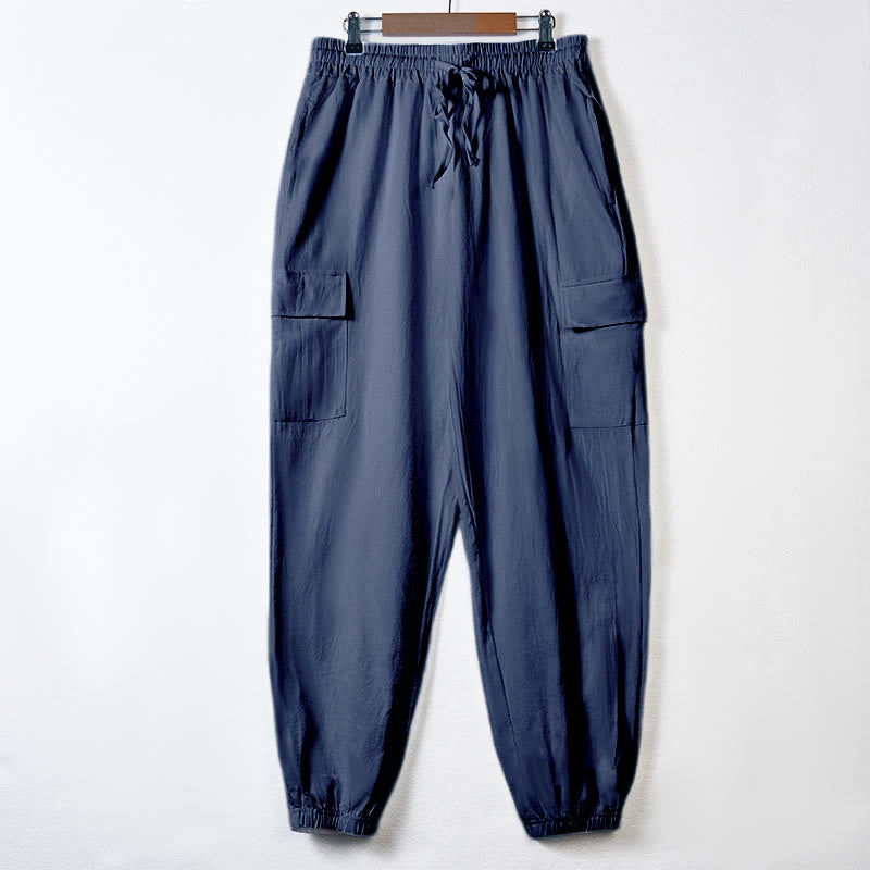 Buddha Stones Herren-Cargohose aus Leinen mit Kordelzug und Taschen - SteelBlue - US/UK/AU46, EU56 (3XL) - image 28