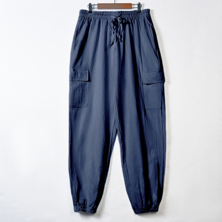 Buddha Stones Herren-Cargohose aus Leinen mit Kordelzug und Taschen - SteelBlue - US/UK/AU46, EU56 (3XL) - image 28