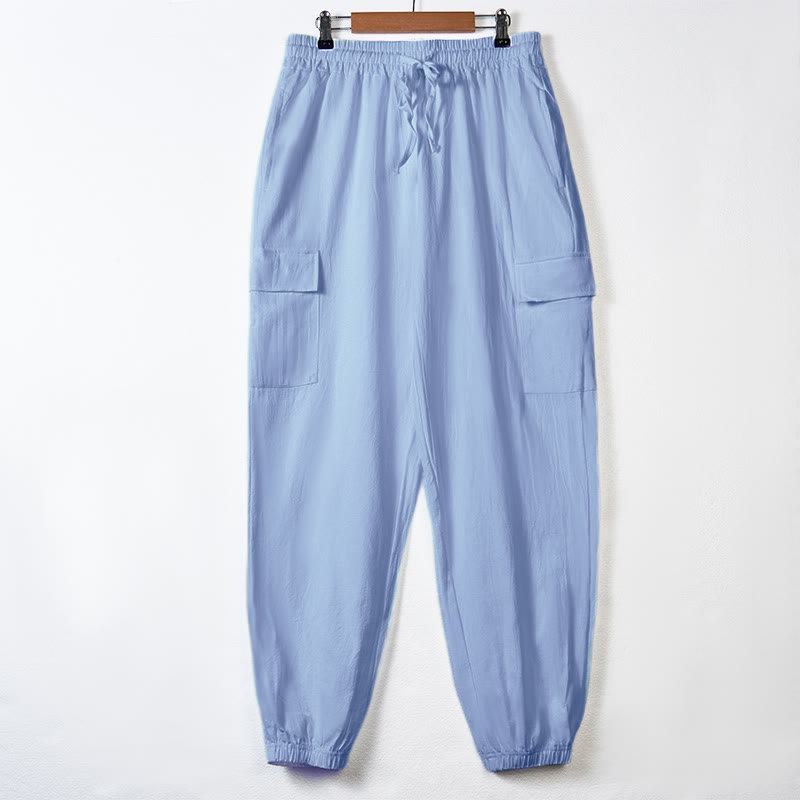 Buddha Stones Herren-Cargohose aus Leinen mit Kordelzug und Taschen - Hellblau - US/UK/AU46, EU56 (3XL) - image 9