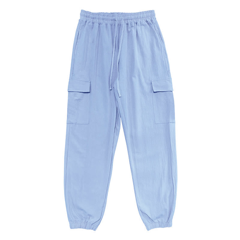 Buddha Stones Herren-Cargohose aus Leinen mit Kordelzug und Taschen - image 10