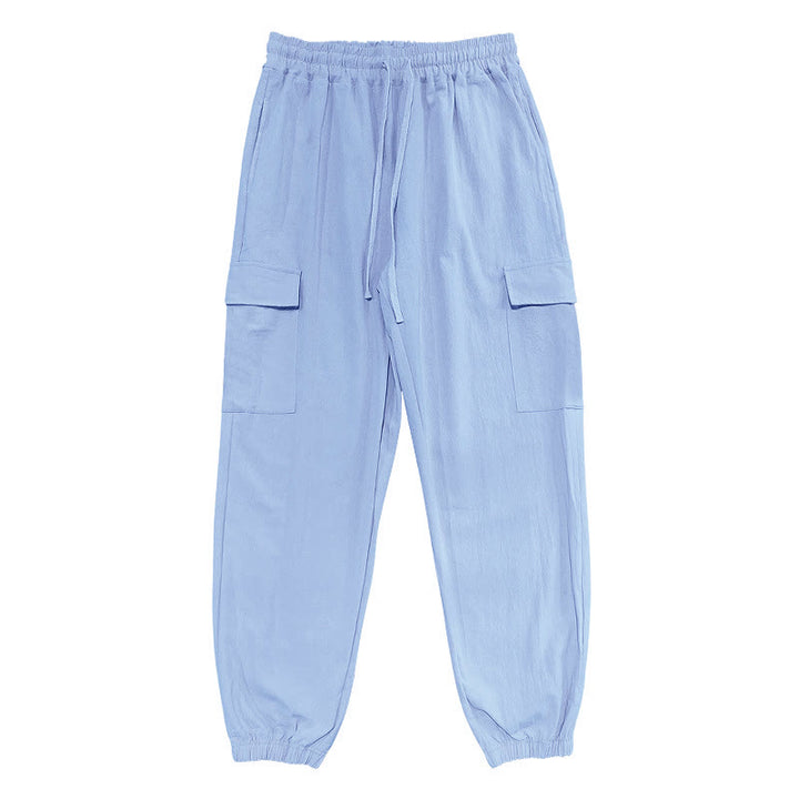 Buddha Stones Herren-Cargohose aus Leinen mit Kordelzug und Taschen - image 10