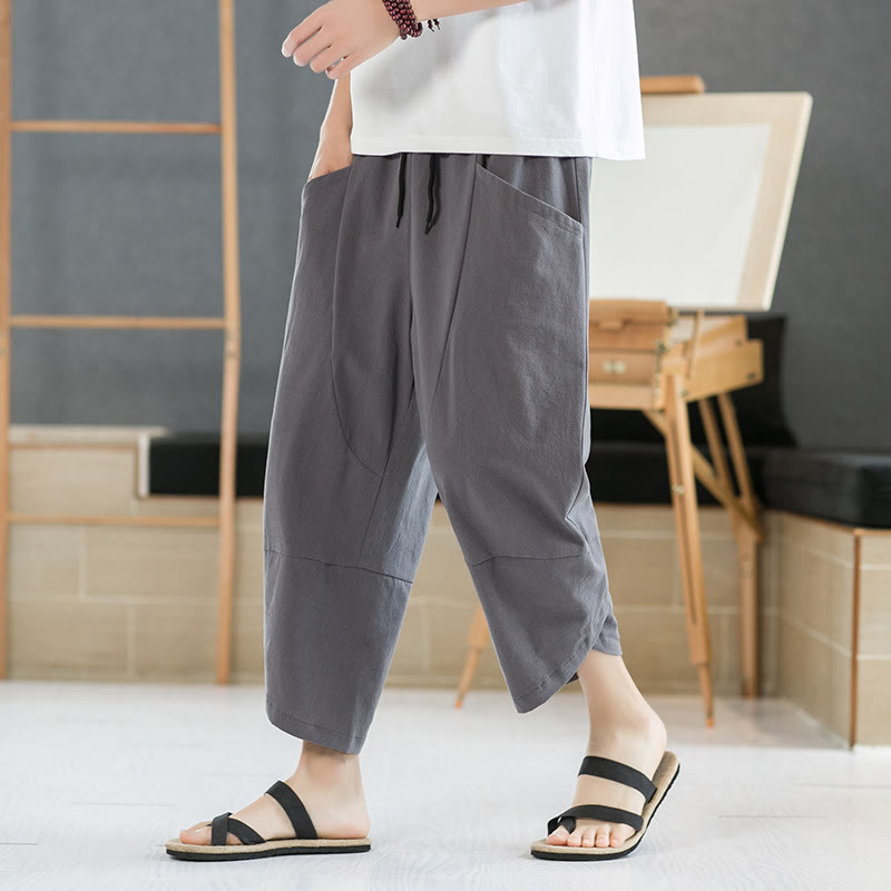 Buddha Stones Sommer-Herrenhose, einfarbig, Länge 7-8, Kordelzug, mit Taschen - Grau - US/UK/AU46, EU56 (5XL) - image 13