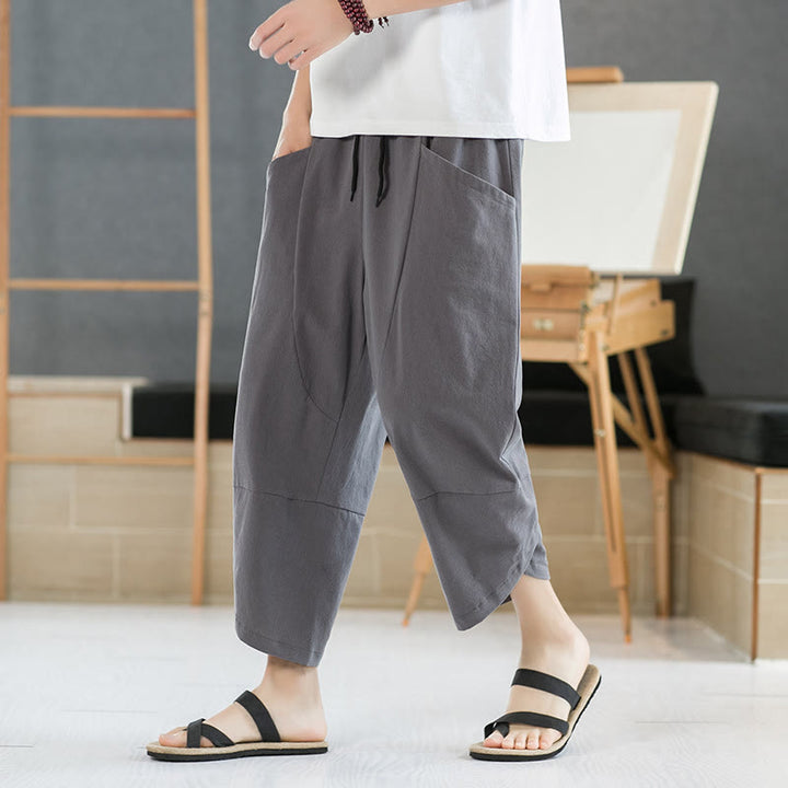 Buddha Stones Sommer-Herrenhose, einfarbig, Länge 7-8, Kordelzug, mit Taschen - Grau - US/UK/AU46, EU56 (5XL) - image 13