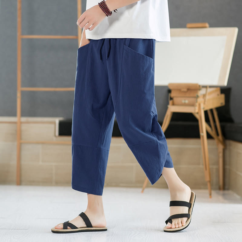 Buddha Stones Sommer-Herrenhose, einfarbig, Länge 7-8, Kordelzug, mit Taschen - SteelBlue - US/UK/AU46, EU56 (5XL) - image 21