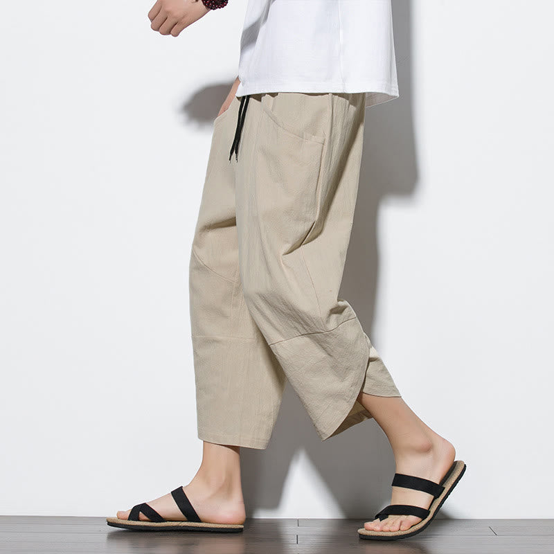 Buddha Stones Sommer-Herrenhose, einfarbig, Länge 7-8, Kordelzug, mit Taschen - Beige - US/UK/AU46, EU56 (5XL) - image 37