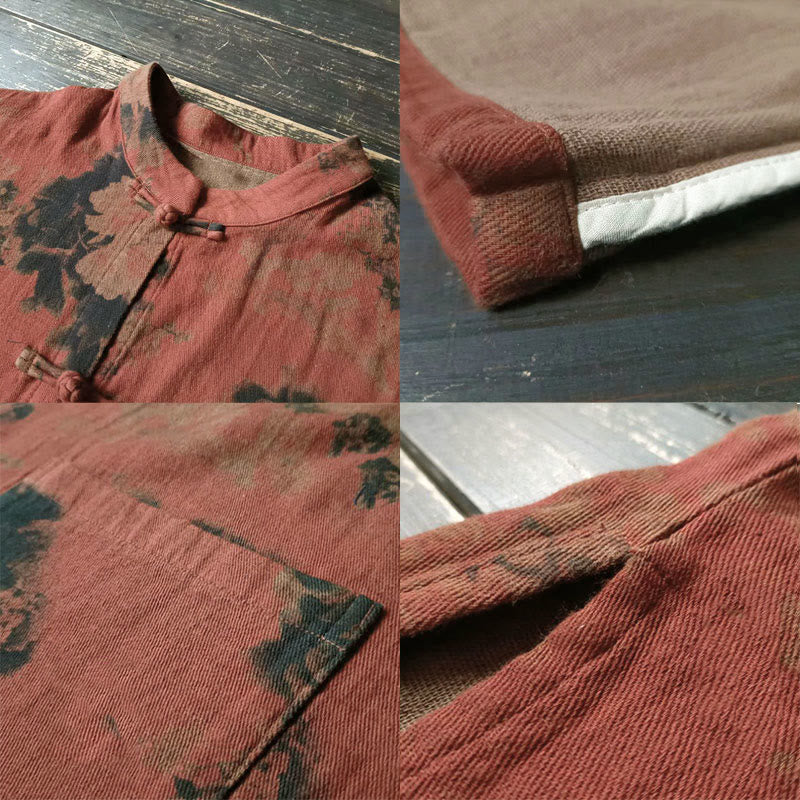 Buddha Stones, orangefarbene Pfingstrosenblume, offene Jacke mit Froschknopfleiste und Taschen - image 6