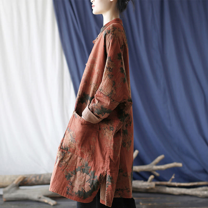 Buddha Stones, orangefarbene Pfingstrosenblume, offene Jacke mit Froschknopfleiste und Taschen - image 2