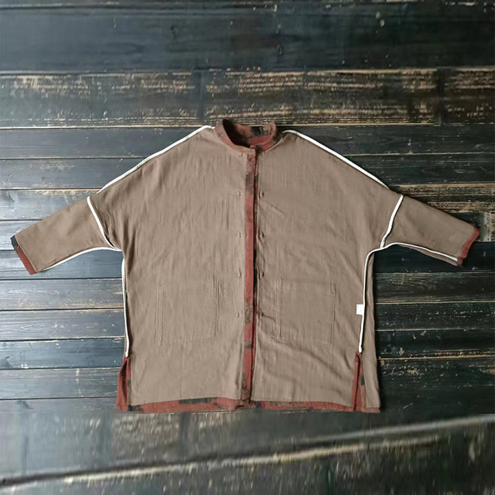 Buddha Stones, orangefarbene Pfingstrosenblume, offene Jacke mit Froschknopfleiste und Taschen - image 13