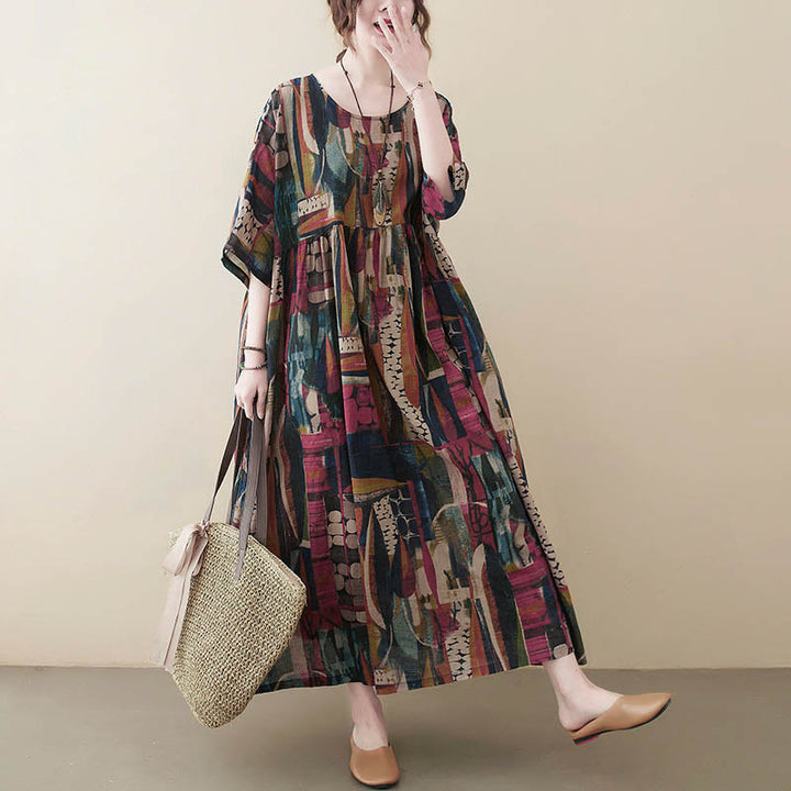Buddha Stones -Midikleid mit farbenfrohen Grafiken, halben Ärmeln und Taschen - image 6