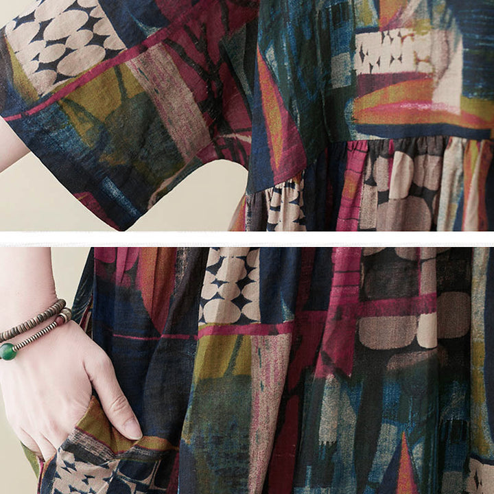 Buddha Stones -Midikleid mit farbenfrohen Grafiken, halben Ärmeln und Taschen - image 9