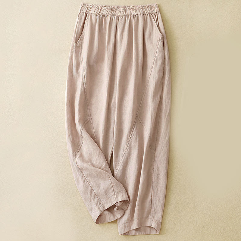 Buddha Stones Lässige, schlichte, knöchellange Leinenhose für Damen mit Taschen - Pfirsichpuff - US 8-10, UK/AU 12-14, EU 40-42 (2XL) - image 20