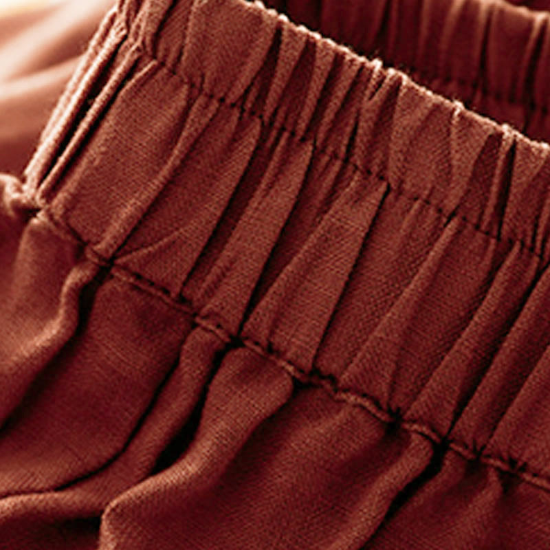 Buddha Stones Lässige, schlichte, knöchellange Leinenhose für Damen mit Taschen - image 17