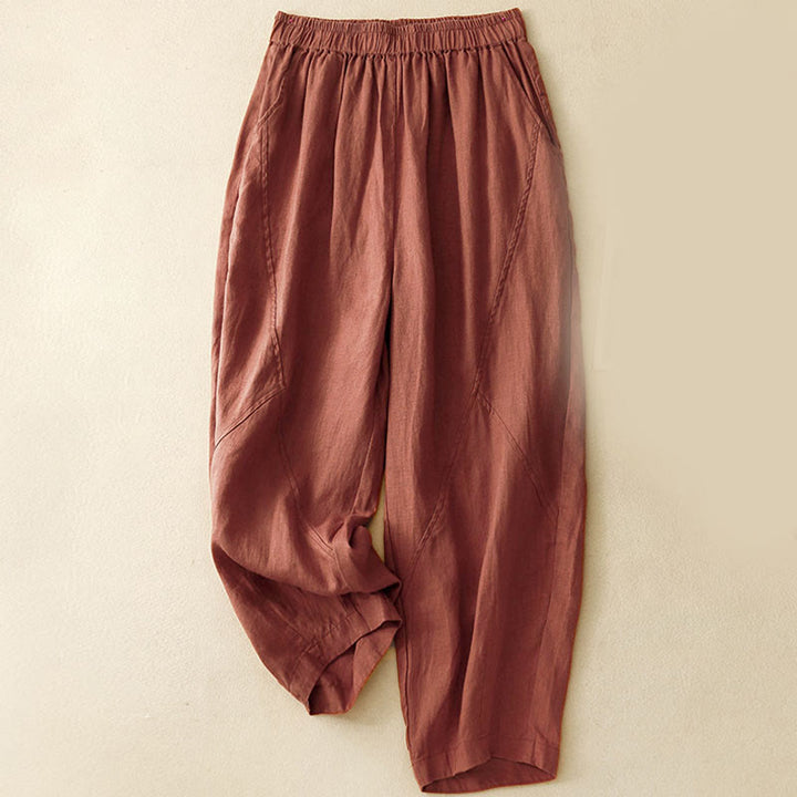 Buddha Stones Lässige, schlichte, knöchellange Leinenhose für Damen mit Taschen - Kastanienbraun - US 8-10, UK/AU 12-14, EU 40-42 (2XL) - image 15
