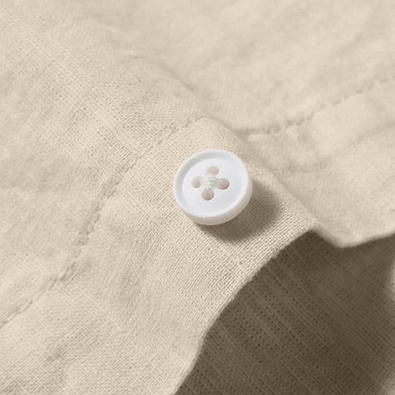 Buddha Stones Sommer Herren Kurzarm Hemd aus Baumwoll-Leinen-Mischgewebe mit Knopfleiste - image 8