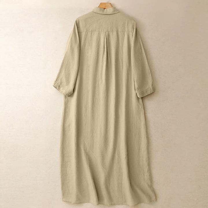 Buddha Stones Herbstkleid mit schlichtem Knopfdesign, langen Ärmeln und knielangem Schnitt sowie Taschen - image 10