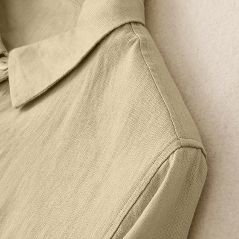 Buddha Stones Herbstkleid mit schlichtem Knopfdesign, langen Ärmeln und knielangem Schnitt sowie Taschen - image 12
