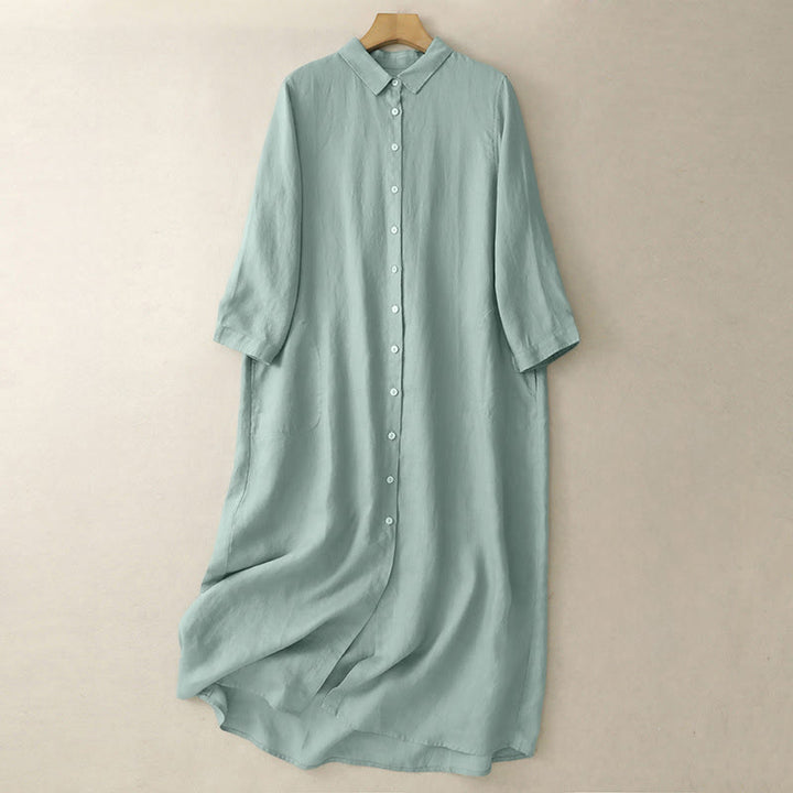 Buddha Stones Herbstkleid mit schlichtem Knopfdesign, langen Ärmeln und knielangem Schnitt sowie Taschen - Mittel-Aquamarin - US8-10, UK/AU12-14, EU40-42 (2XL) - image 6