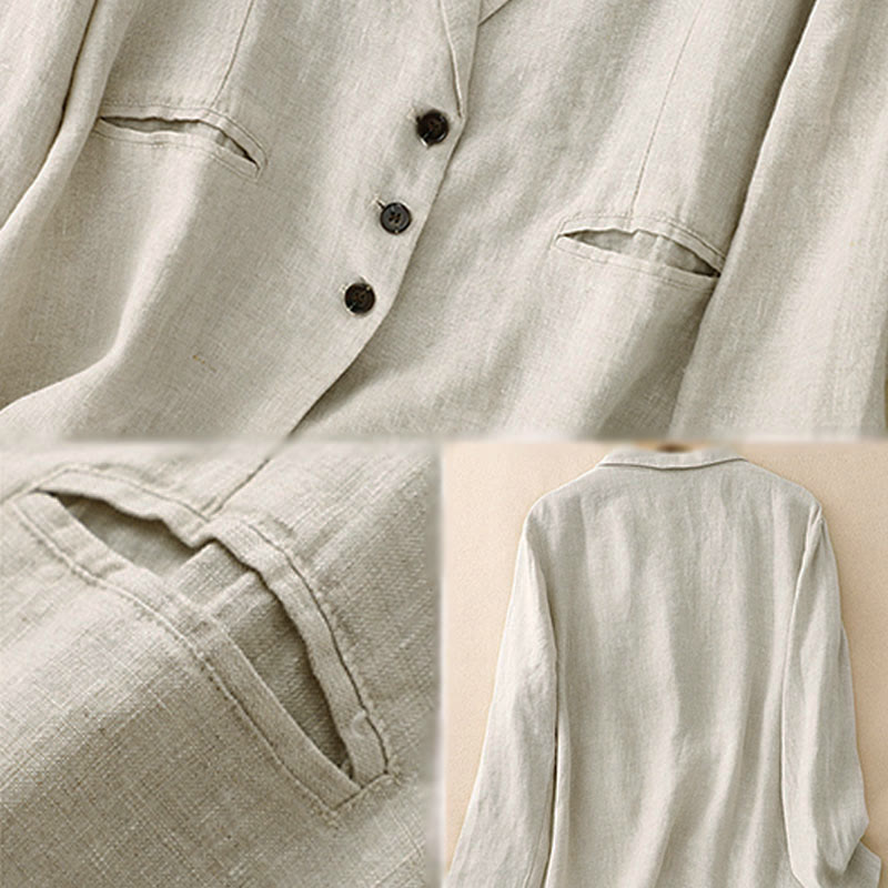 Buddha Stones Commute Retro Damenjacke mit Revers und Taschen in reinen Farben - image 12