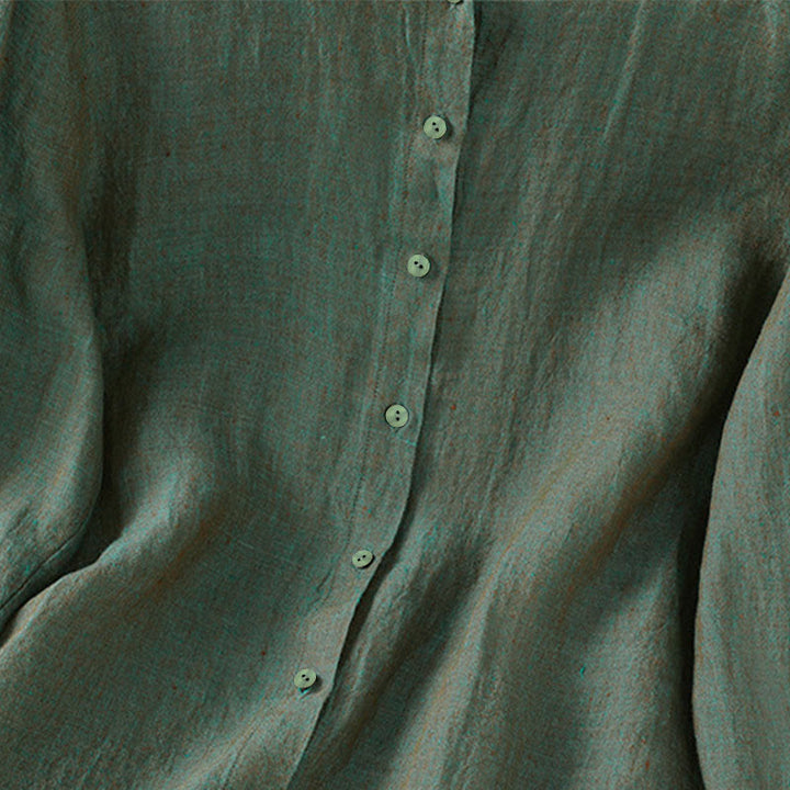 Buddha Stones Frühlings-Damenshirt mit einfarbigem Knopfdesign, Rüschen und Rundhalsausschnitt - image 3