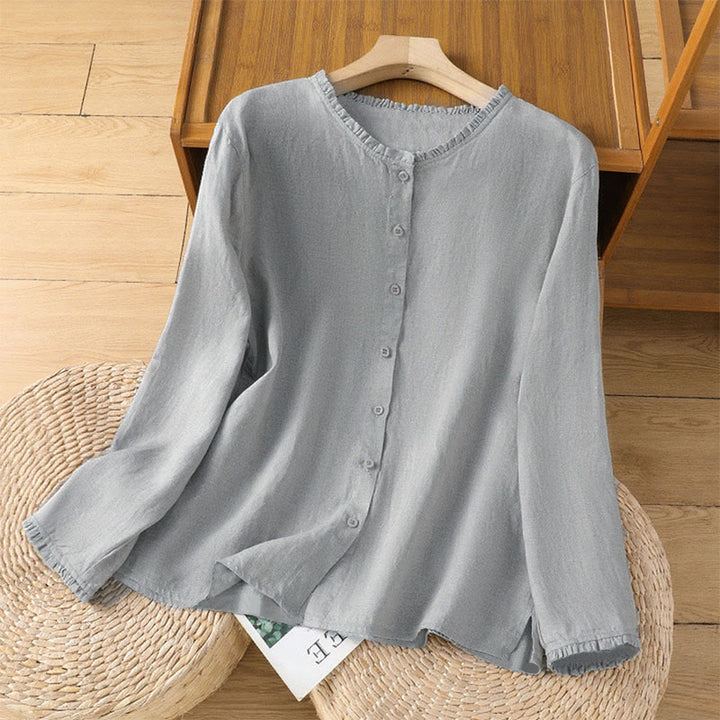 Buddha Stones Frühlings-Damenshirt mit einfarbigem Knopfdesign, Rüschen und Rundhalsausschnitt - Silber - US14, UK/AU18, EU46 (2XL) - image 5
