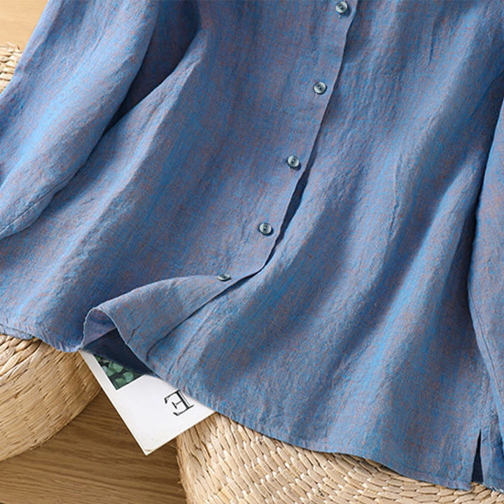 Buddha Stones Frühlings-Damenshirt mit einfarbigem Knopfdesign, Rüschen und Rundhalsausschnitt - image 18
