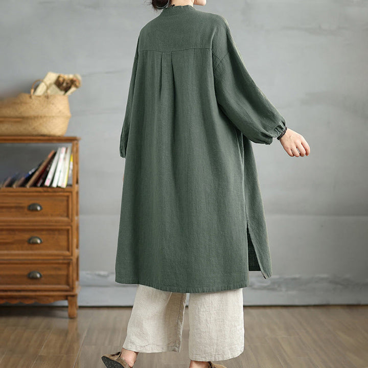 Buddha Stones Casual Damenmantel mit Froschknopfleiste und Taschen - image 8