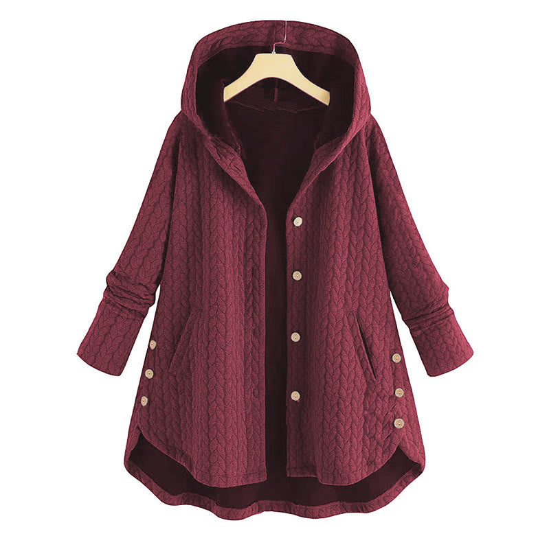 Buddha Stones ​​Herbstweizenährenmuster Damen-Langarmmantel mit Kapuze und Taschen - IndianRed - US22, UK/AU26, EU54 (8XL) - image 2