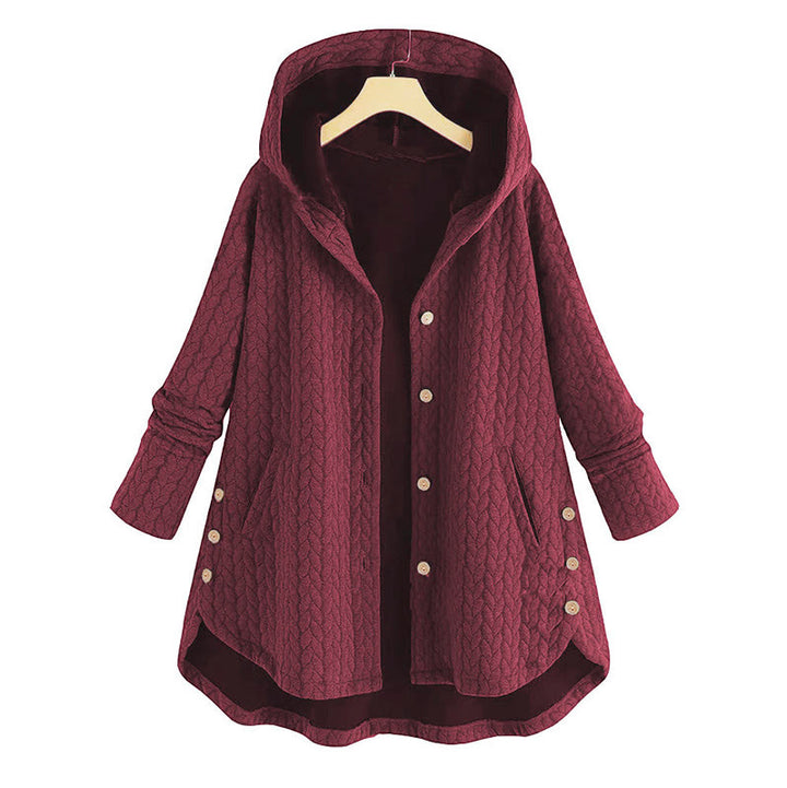 Buddha Stones ​​Herbstweizenährenmuster Damen-Langarmmantel mit Kapuze und Taschen - IndianRed - US22, UK/AU26, EU54 (8XL) - image 2