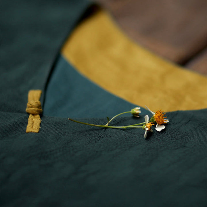 Buddha Stones Baumwoll-Midikleid mit Froschknopfleiste, V-Ausschnitt, langen Ärmeln und Taschen - image 10