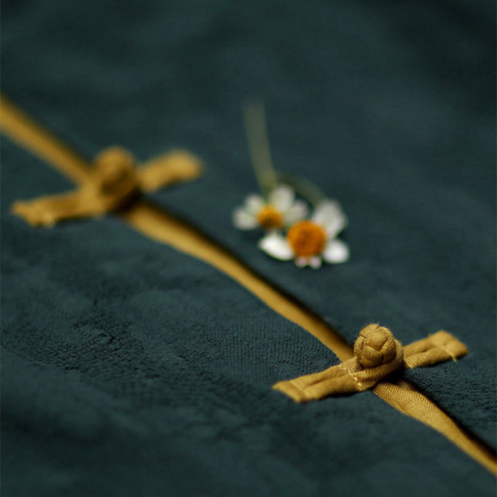 Buddha Stones Baumwoll-Midikleid mit Froschknopfleiste, V-Ausschnitt, langen Ärmeln und Taschen - image 9