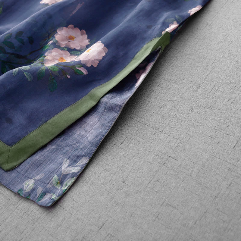 Buddha Stones, Froschknopf-Orchideen-Granatapfelblütenmuster, Seitenschlitz, halblange Ärmel, Midikleid - image 18