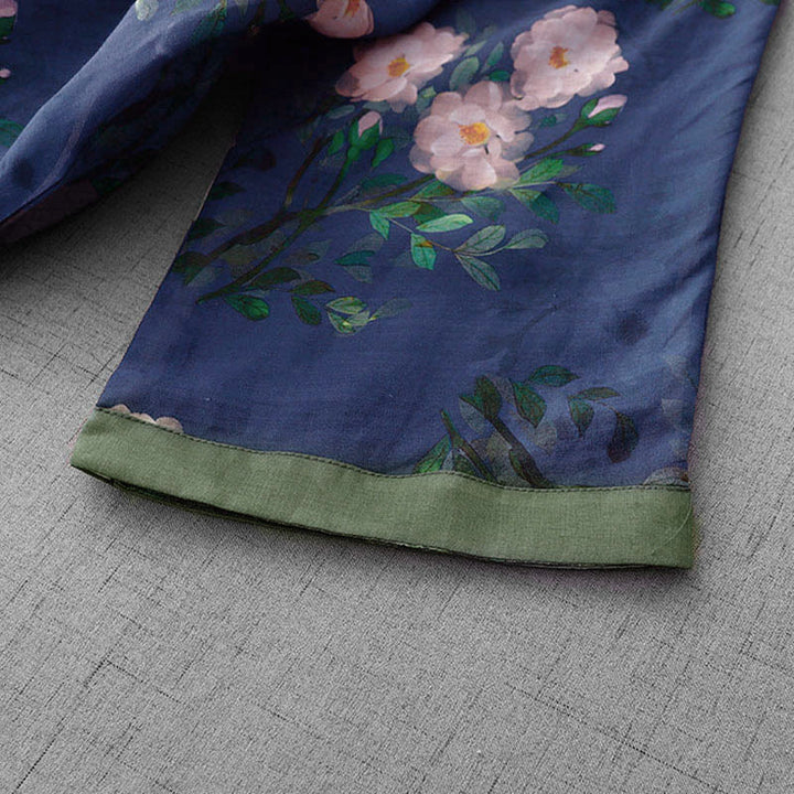 Buddha Stones, Froschknopf-Orchideen-Granatapfelblütenmuster, Seitenschlitz, halblange Ärmel, Midikleid - image 16