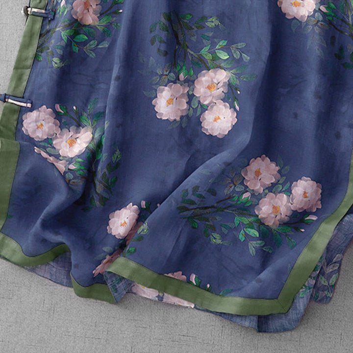 Buddha Stones, Froschknopf-Orchideen-Granatapfelblütenmuster, Seitenschlitz, halblange Ärmel, Midikleid - image 15
