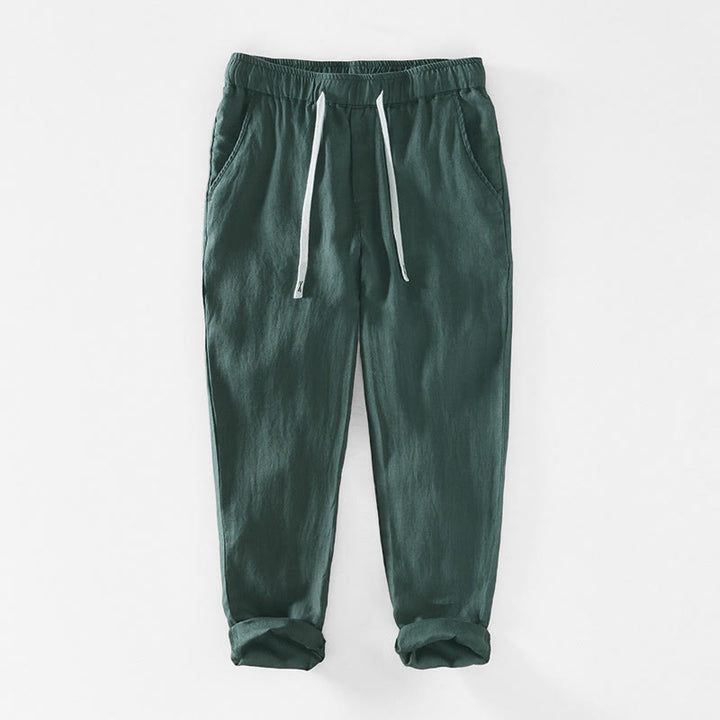 Buddha Stones Herbstfarbene, einfarbige Leinenhose für Herren mit Kordelzug und elastischem Bund, knöchellang und mit Taschen - SeaGreen - US/UK/AU44, EU54 (4XL) - image 25