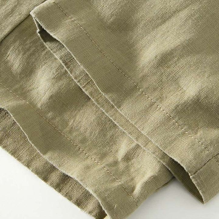 Buddha Stones Herbstfarbene, einfarbige Leinenhose für Herren mit Kordelzug und elastischem Bund, knöchellang und mit Taschen - image 24