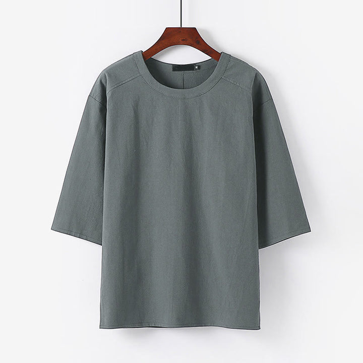 Buddha Stones Sommer-Freizeit-T-Shirt für Herren mit Rundhalsausschnitt und Ellbogenlänge aus Baumwoll-Leinen-Mischgewebe - Grau - US/UK/AU54, EU64 (9XL) - image 6