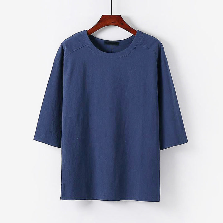 Buddha Stones Sommer-Freizeit-T-Shirt für Herren mit Rundhalsausschnitt und Ellbogenlänge aus Baumwoll-Leinen-Mischgewebe - SteelBlue - US/ UK/AU54, EU64 (9XL) - image 8