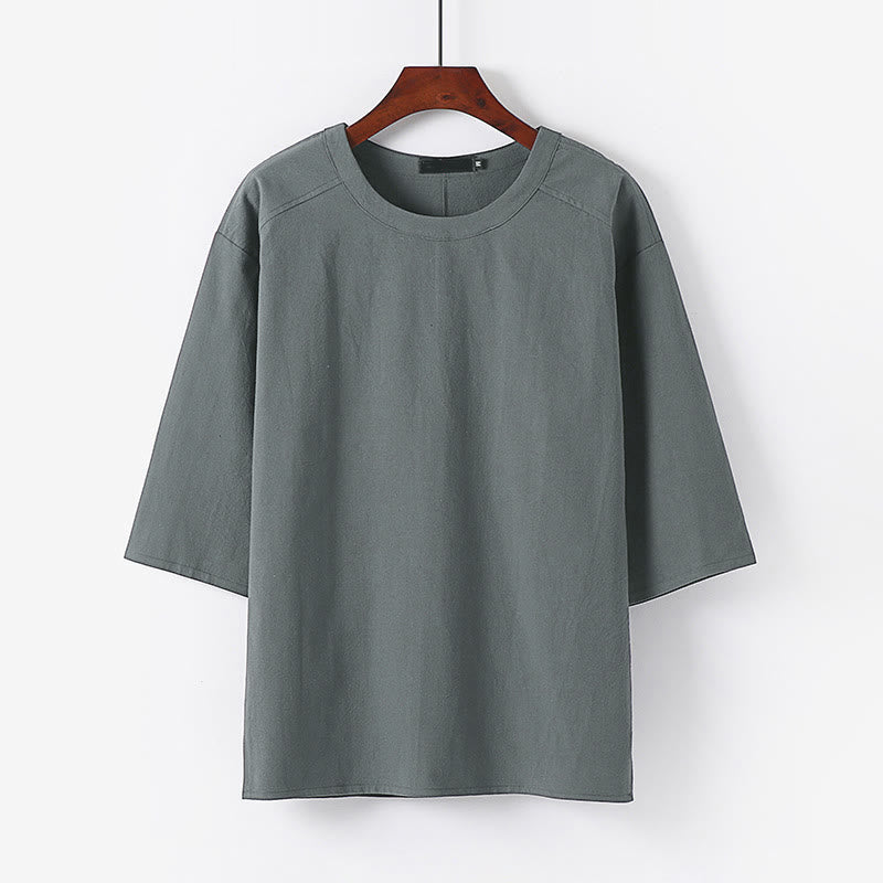 Buddha Stones Sommer-Freizeit-T-Shirt für Herren mit Rundhalsausschnitt und Ellbogenlänge aus Baumwoll-Leinen-Mischgewebe - Grau - US/ UK/AU54, EU64 (9XL) - image 6