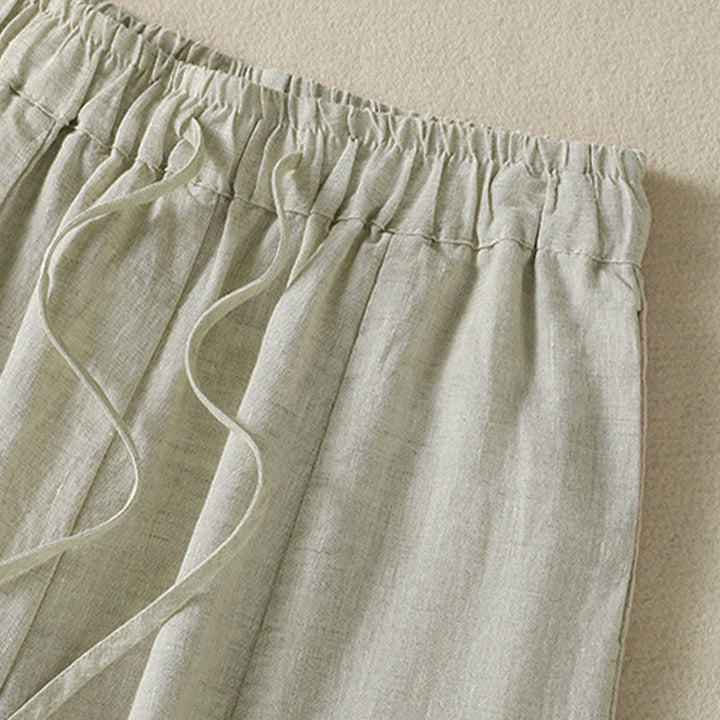 Buddha Stones Lässige Sommerhose aus Leinen mit Kordelzug, weitem Bein und Tasche - image 11