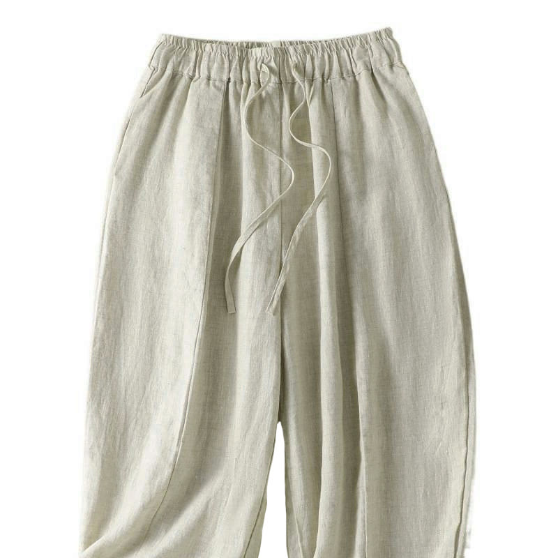 Buddha Stones Lässige Sommerhose aus Leinen mit Kordelzug, weitem Bein und Tasche - image 8