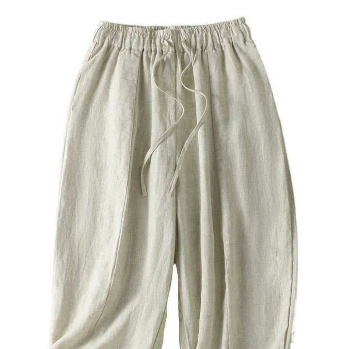 Buddha Stones Lässige Sommerhose aus Leinen mit Kordelzug, weitem Bein und Tasche - image 8